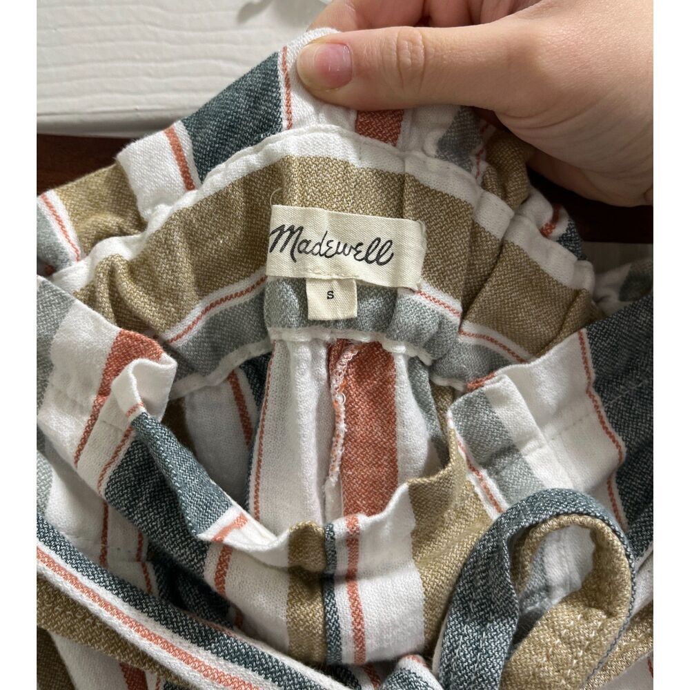 Madewell Tie-Waist Huston Pull-On Crop Pants Size Small in Stripe Linen Blend - Picture 6 of 12